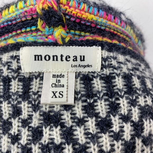 Monteau Long Open Cardigan XSmall Fair Isle Hooded Boho Cottage Hippie Preppy - Picture 9 of 11